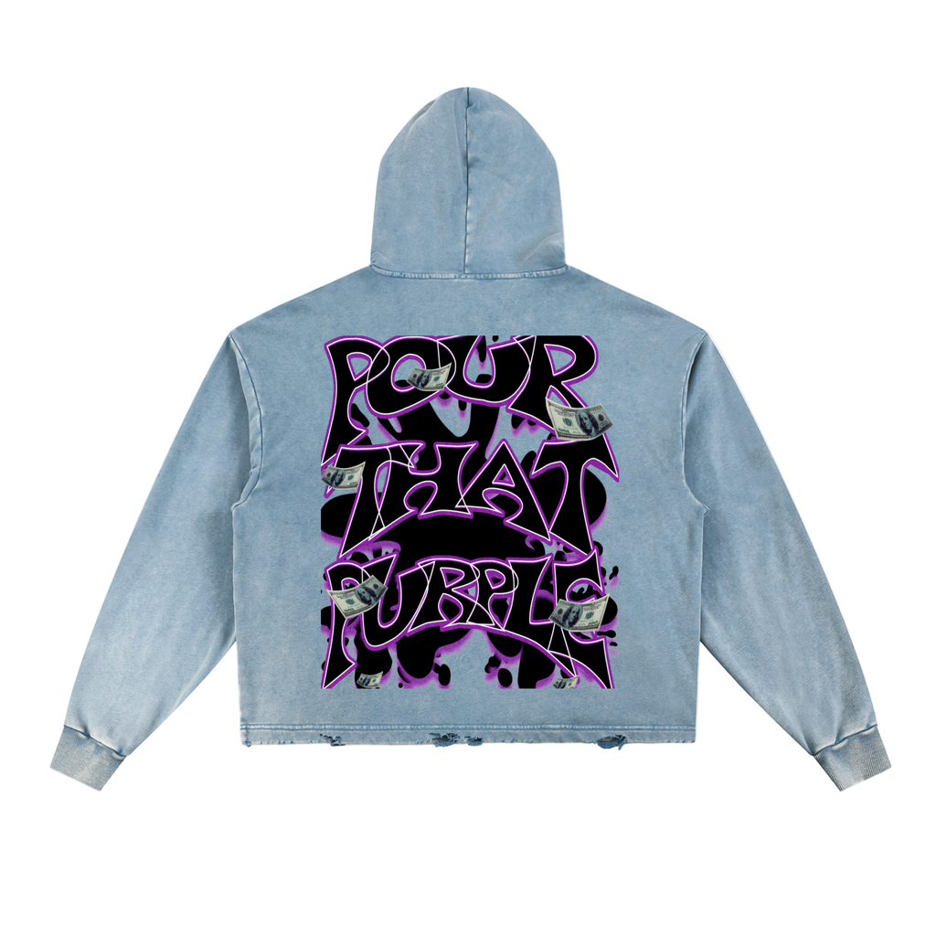 "Dealer Pour That Bubbly " Vintage Washed Frayed-Hem Hoodie