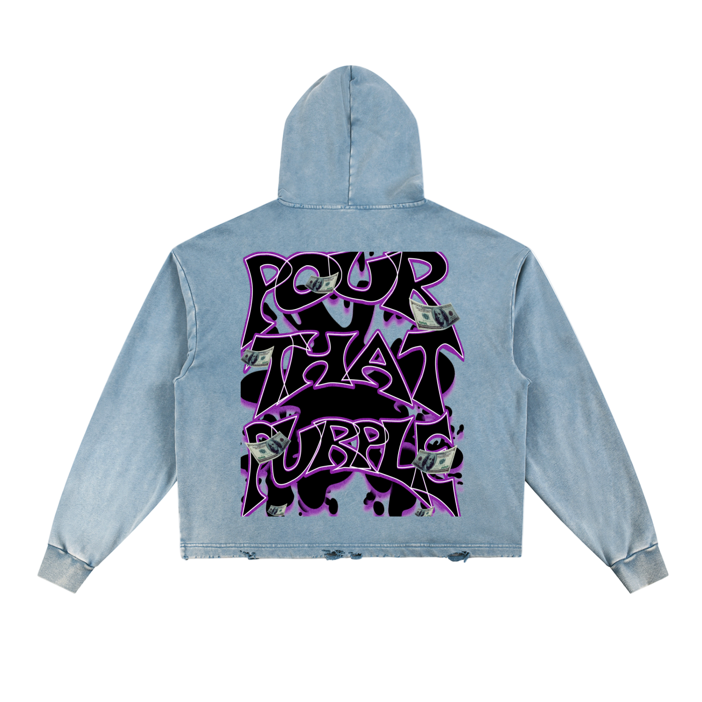 "Dealer Pour That Bubbly " Vintage Washed Frayed-Hem Hoodie