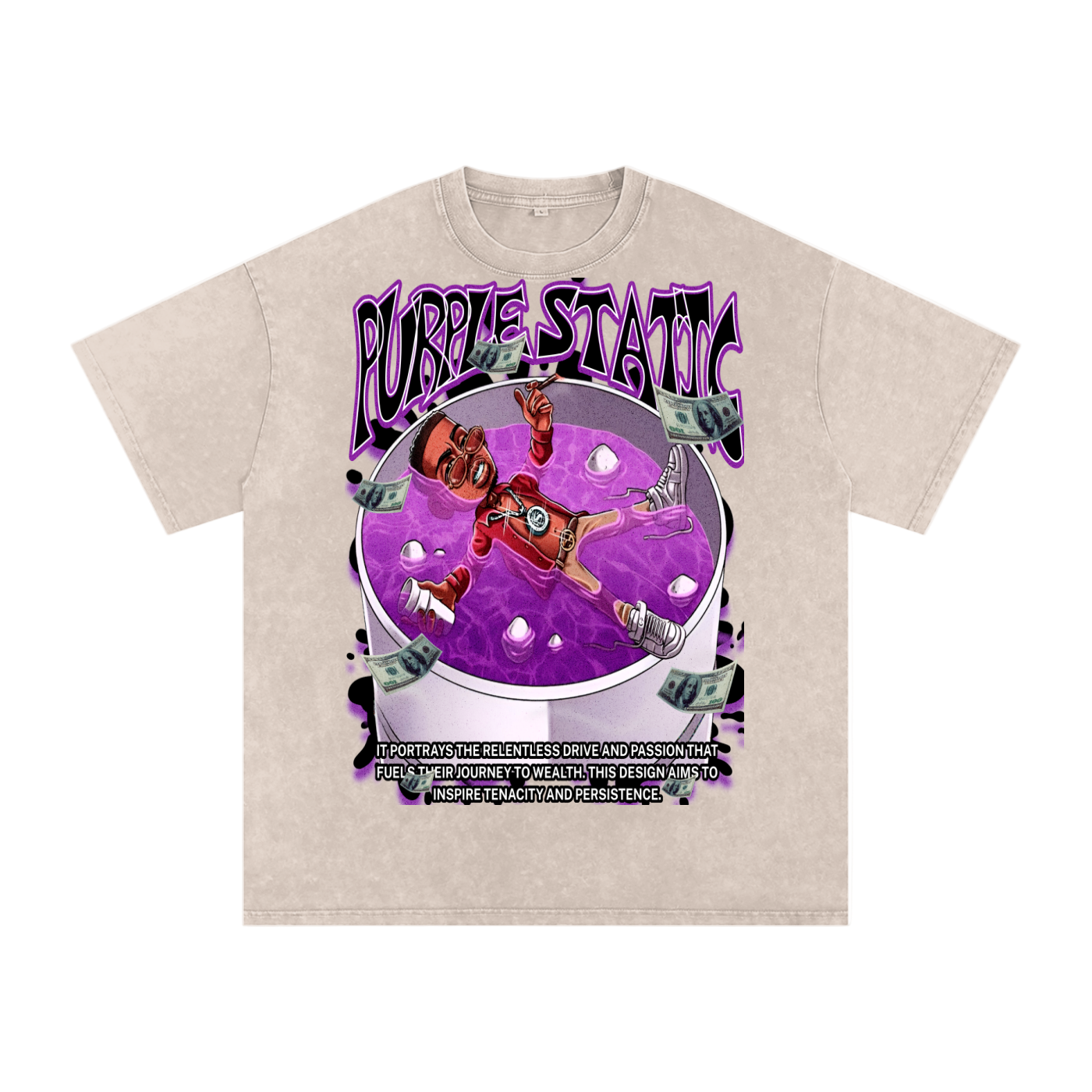 "Pool Water Pour That Bubbly" Snow Washed Oversized Cotton T-Shirt