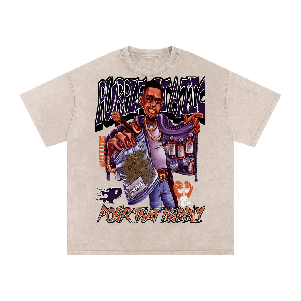 "Dealer Pour That Bubbly" Snow Washed Oversized Cotton T-Shirt