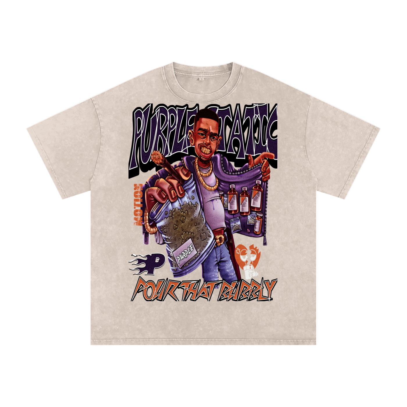 "Dealer Pour That Bubbly" Snow Washed Oversized Cotton T-Shirt