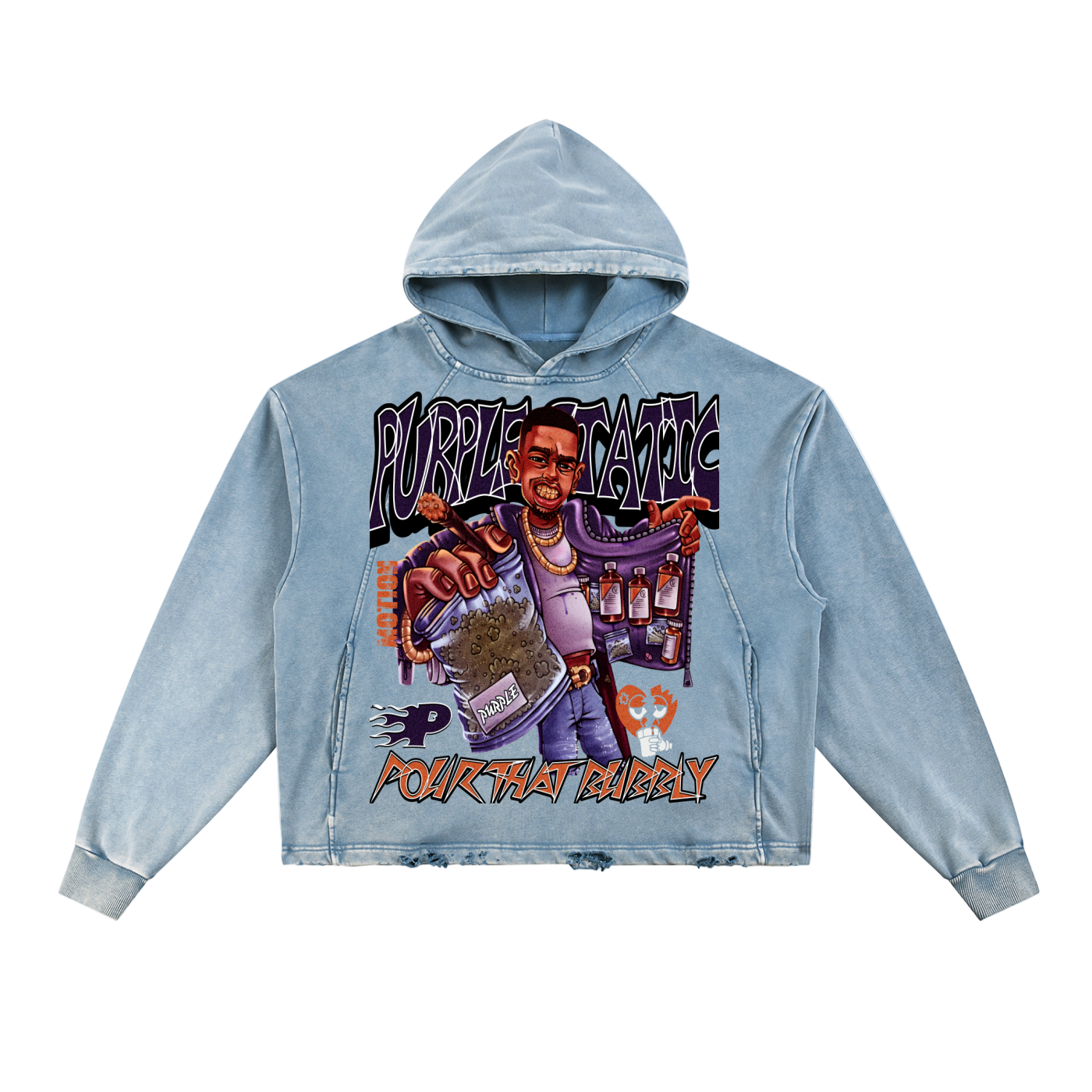 "Dealer Pour That Bubbly " Vintage Washed Frayed-Hem Hoodie