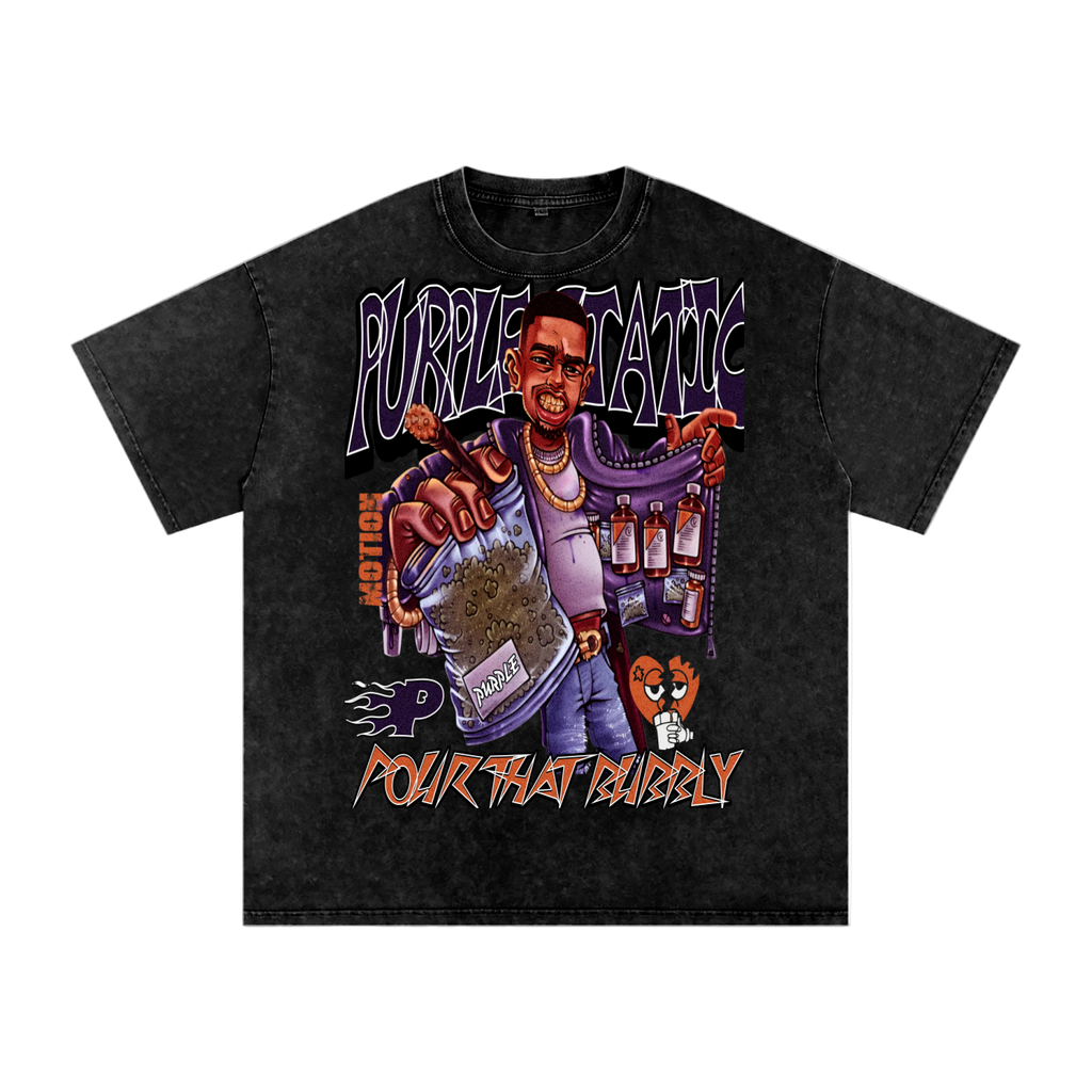 "Dealer Pour That Bubbly" Snow Washed Oversized Cotton T-Shirt