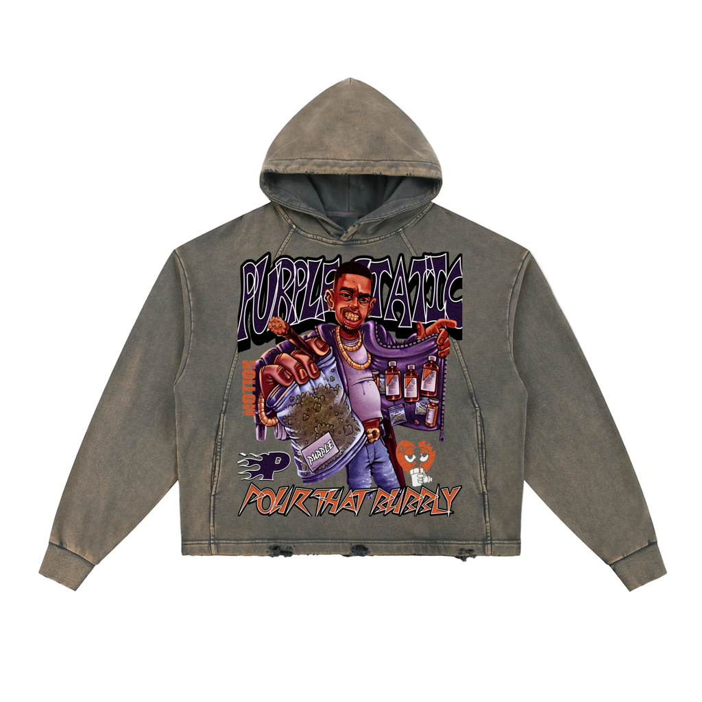 "Dealer Pour That Bubbly " Vintage Washed Frayed-Hem Hoodie