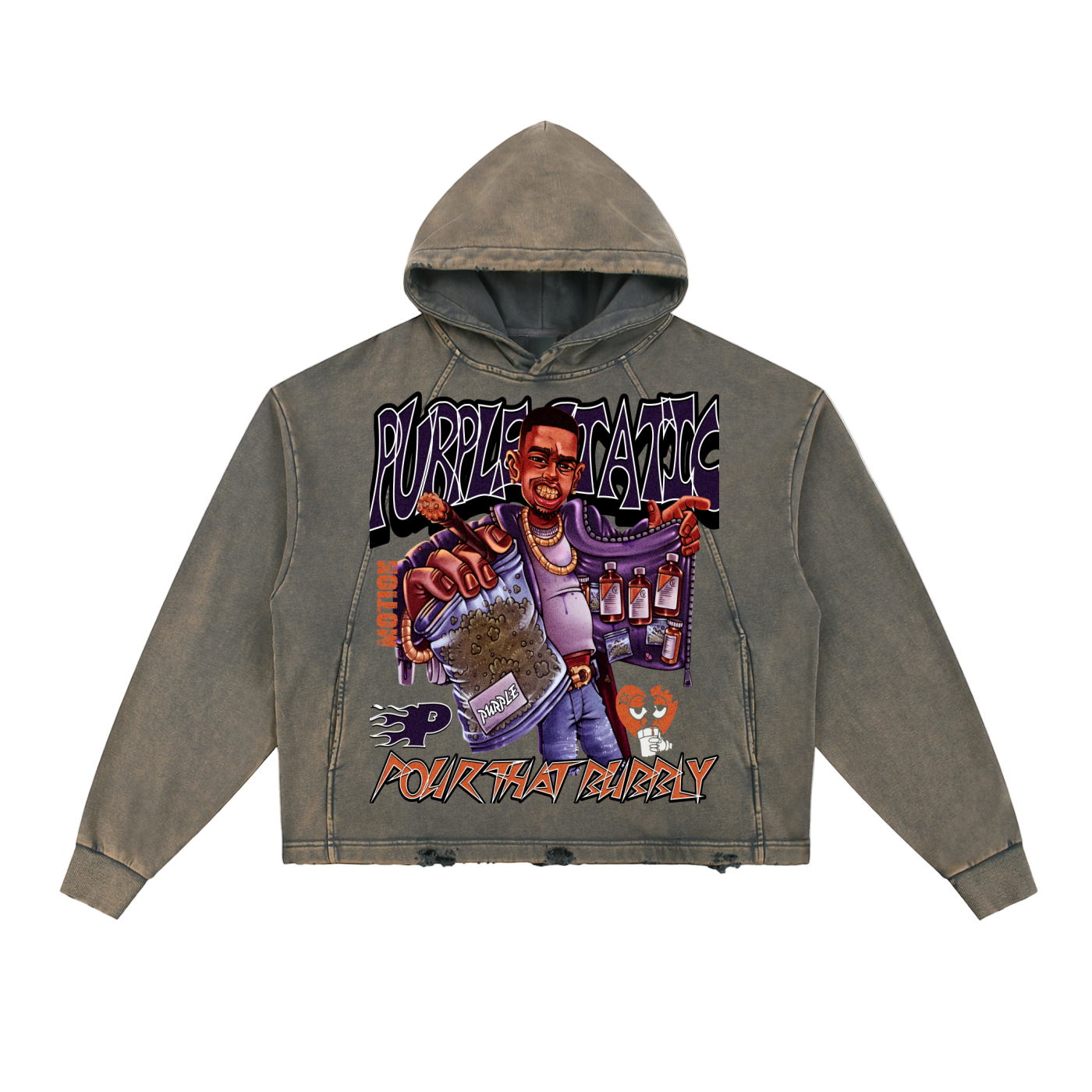 "Dealer Pour That Bubbly " Vintage Washed Frayed-Hem Hoodie