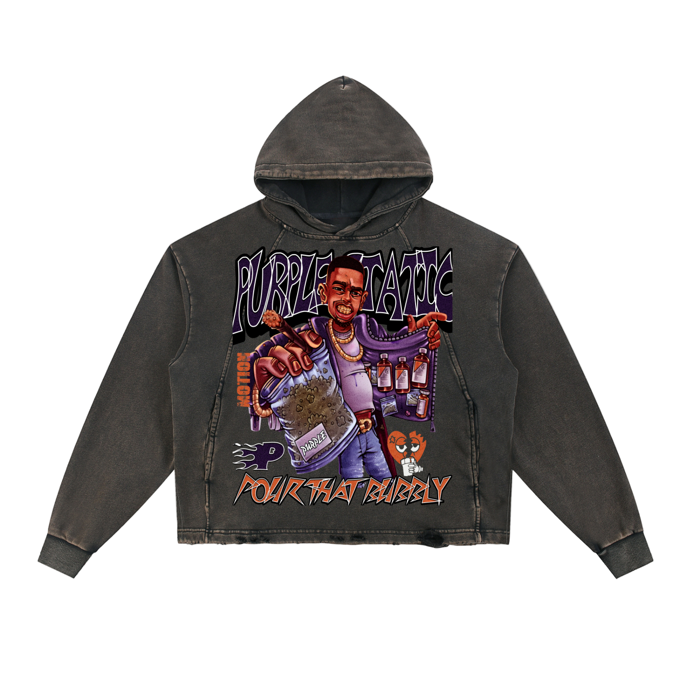 "Dealer Pour That Bubbly " Vintage Washed Frayed-Hem Hoodie