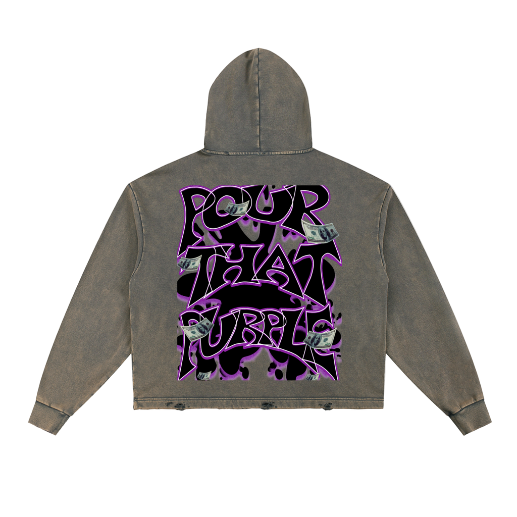 "Dealer Pour That Bubbly " Vintage Washed Frayed-Hem Hoodie