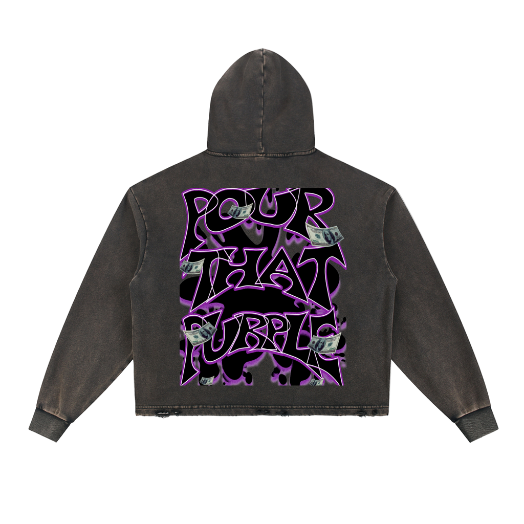 "Dealer Pour That Bubbly " Vintage Washed Frayed-Hem Hoodie