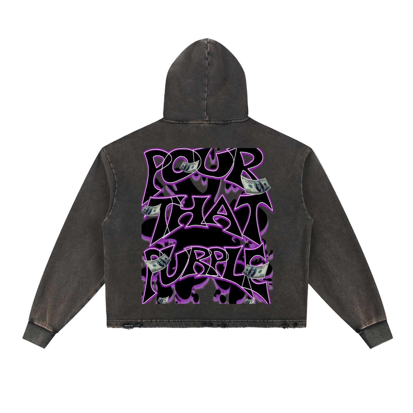 "Dealer Pour That Bubbly " Vintage Washed Frayed-Hem Hoodie